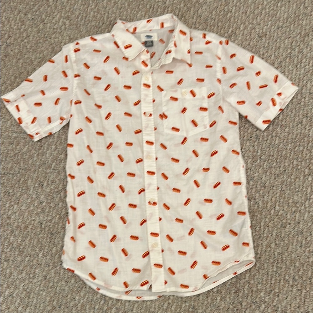 Men's White and Orange Patterned Shirt